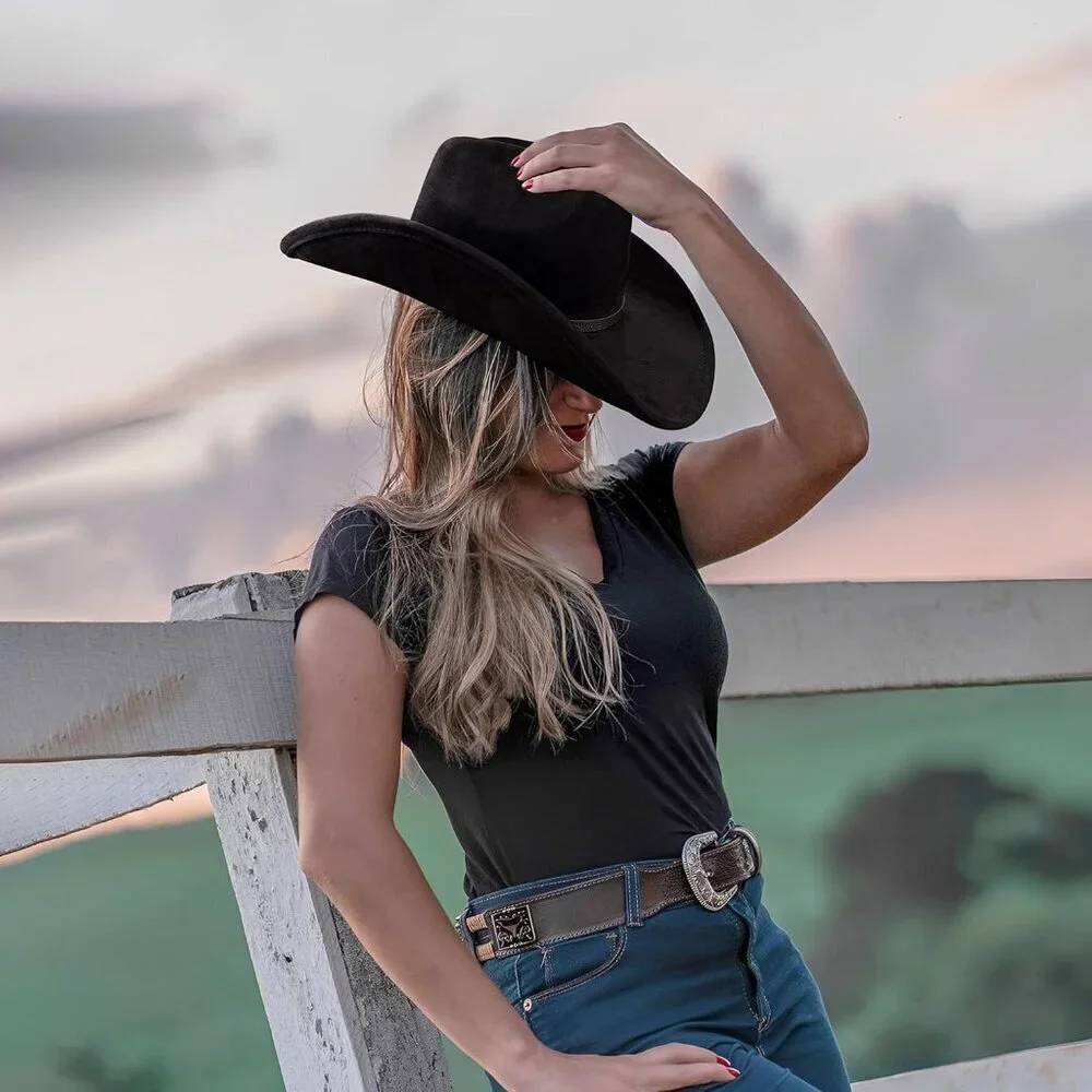 Women Raven Black Cowgirl Shape Able Wide Brim Felt Cattleman Western Hats